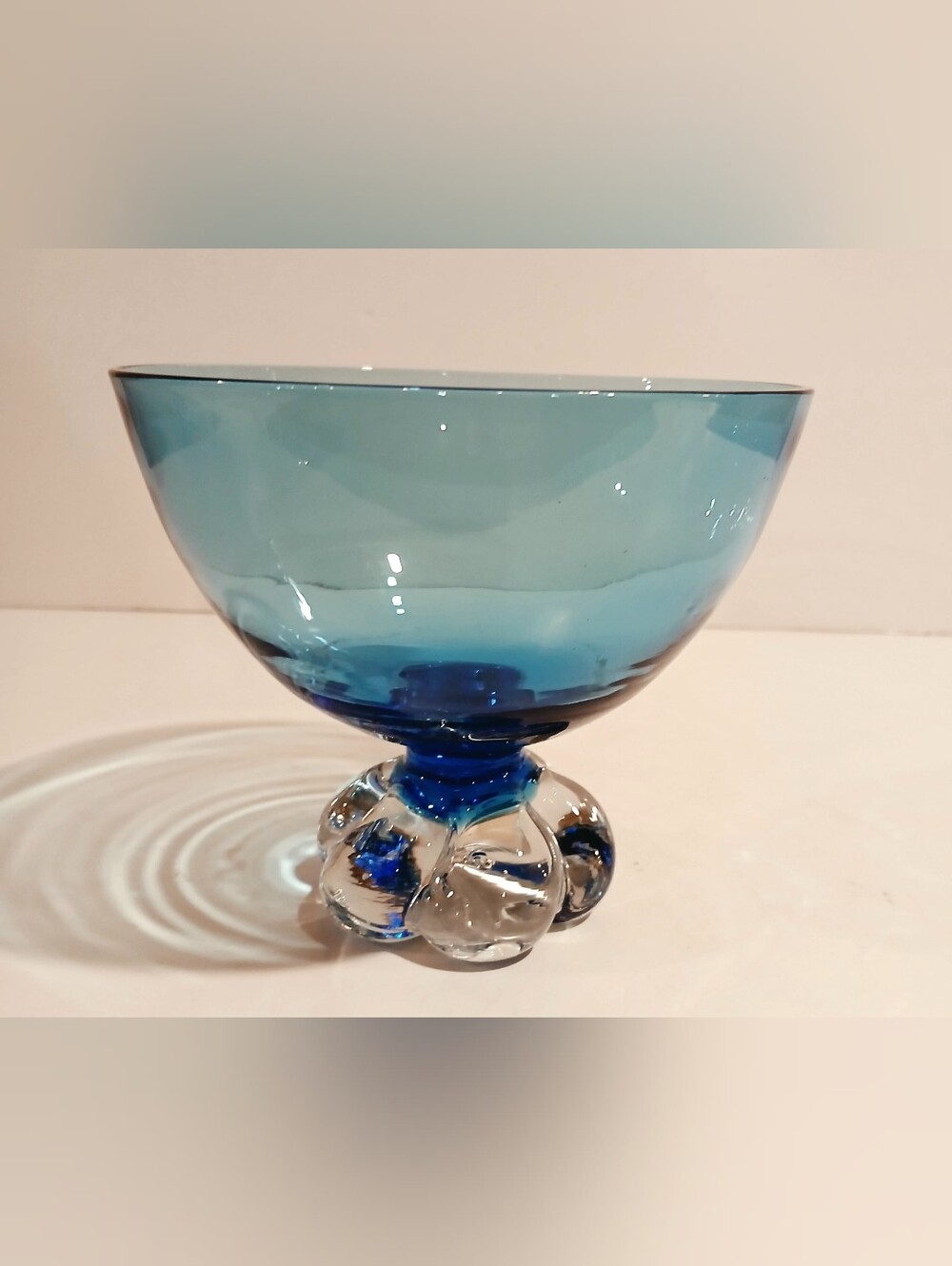 Vintage Blue Glass Compote Bowl